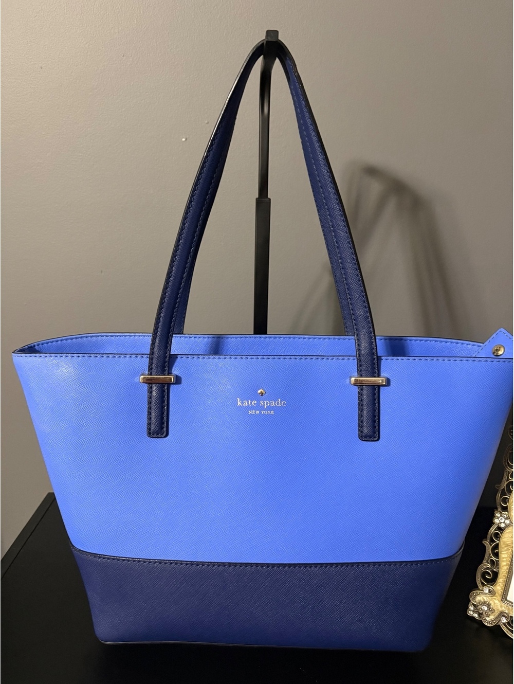 Kate Spade Daily Saffiano LeatherColorblock Top Zip Tote Bag Blue Navy - Picture 2 of 8